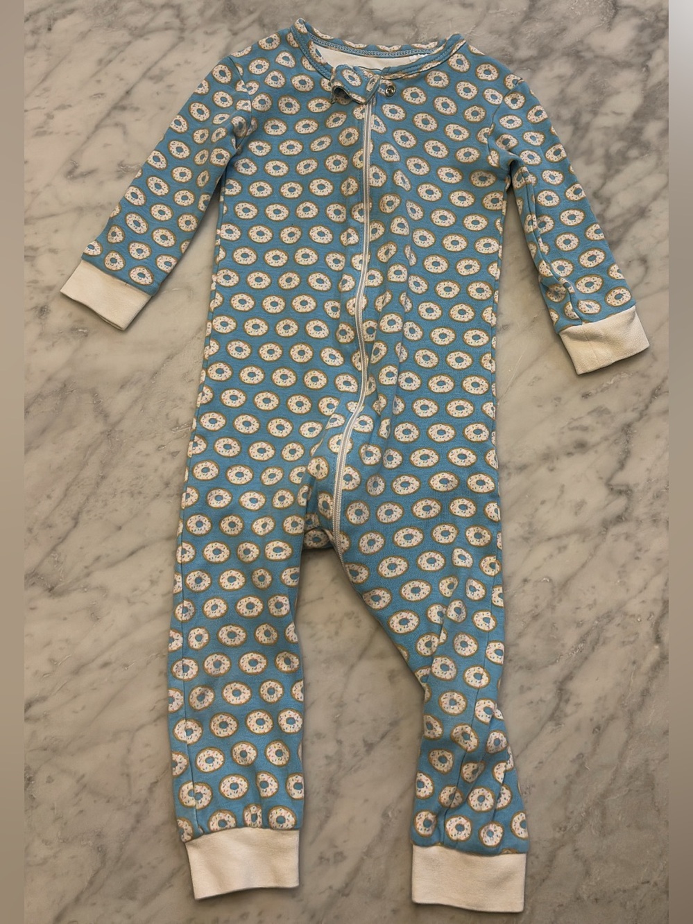 Blue Donut-Print Kids One-Piece Zipper Pajamas